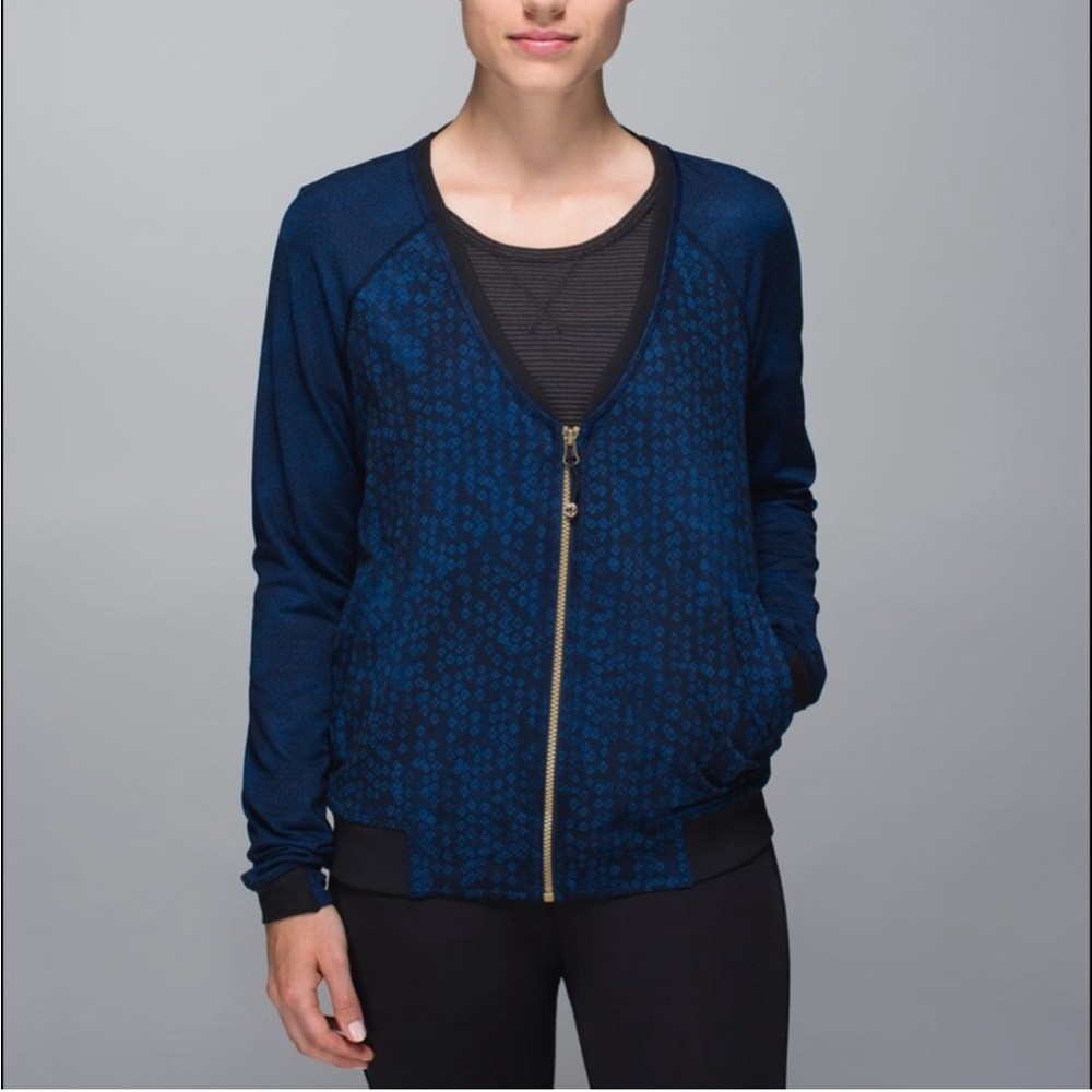 Lululemon H'Om Run Jacket Inkwell Floral Blue Size 10